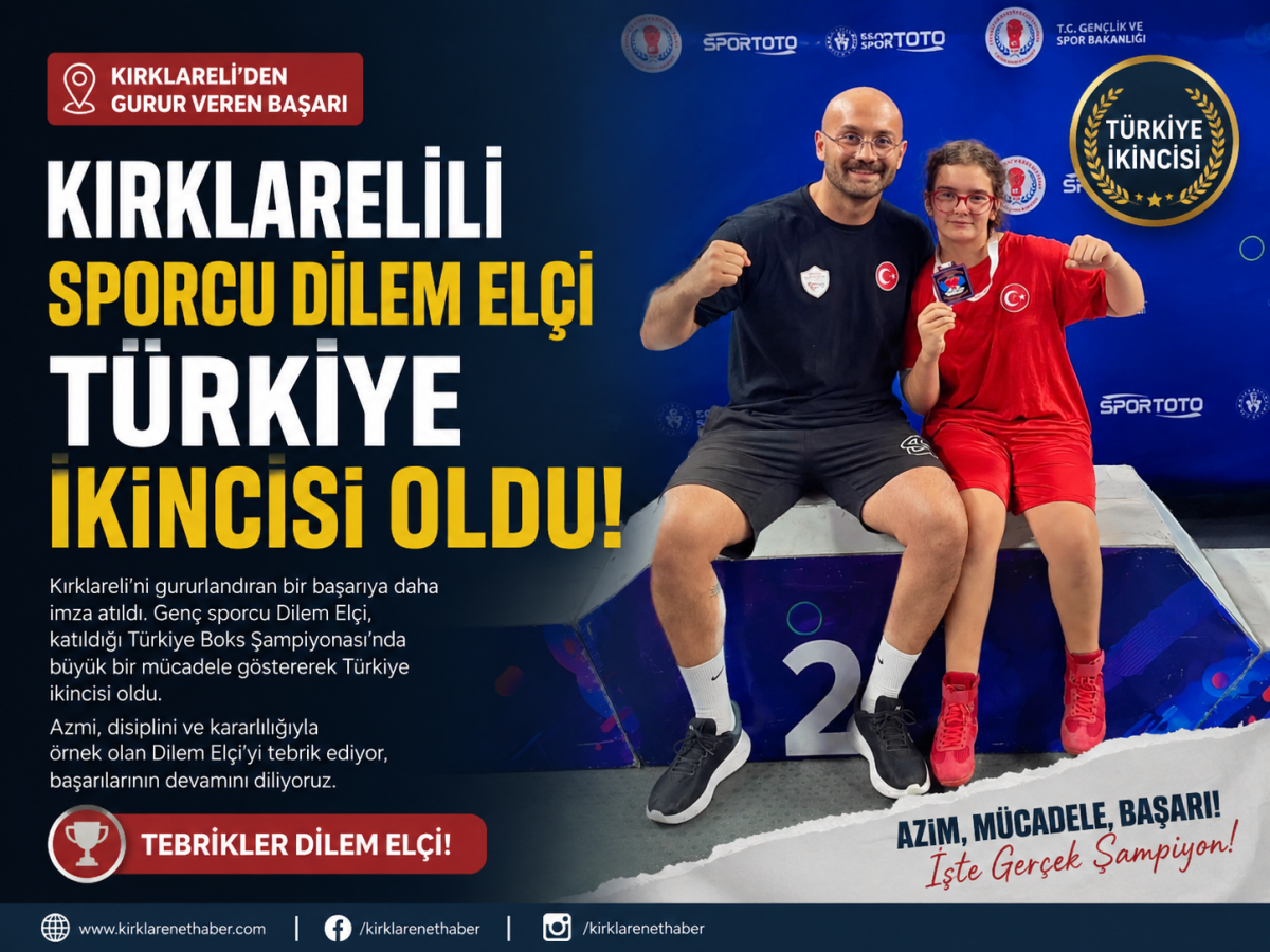 Kırklarelili Sporcu Dilem Elçi Türkiye İkincisi Oldu